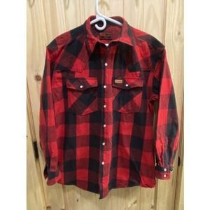 FIVE BROTHERS Mens LRG Black Red Long Sleeve Button Up Hvy Weight Flannel Shirt